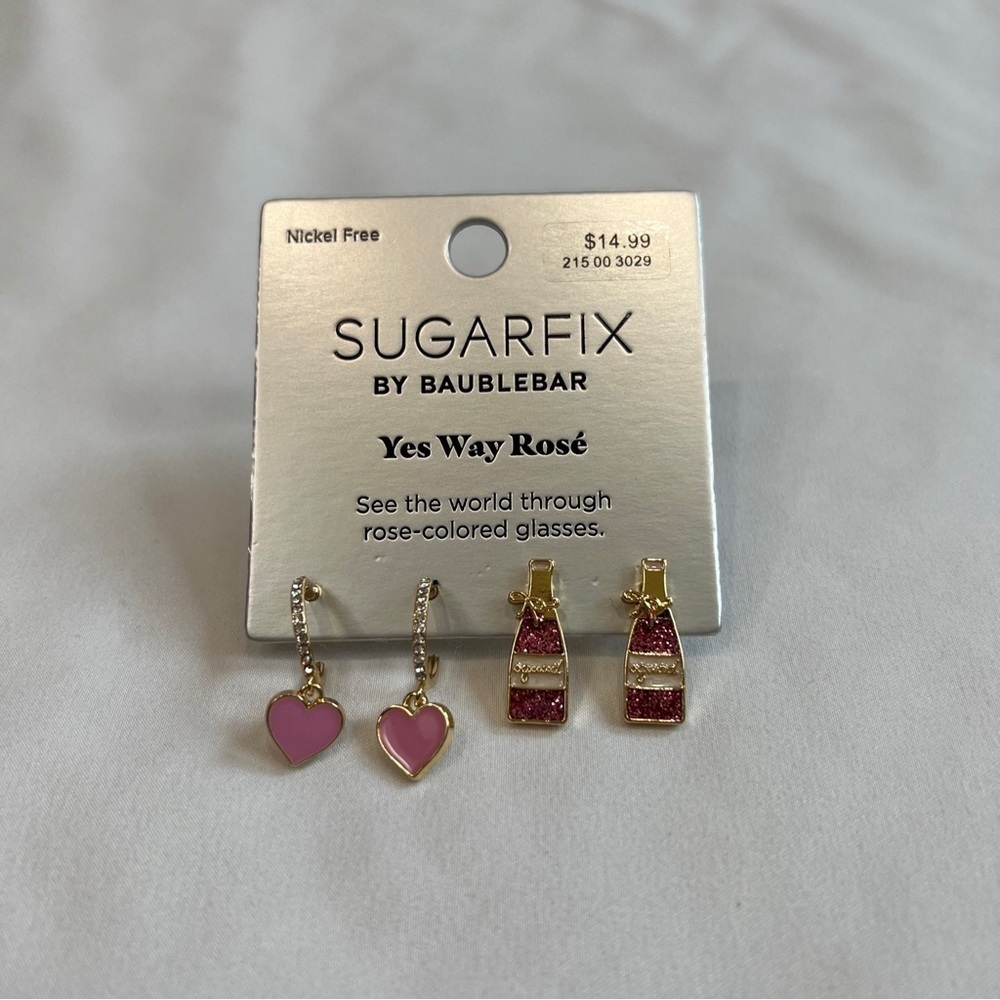 Sugarfix by Baublebar Yes Way Rose Duo Earrings Heart Huggies Rose Bottle Studs - Picture 3 of 4